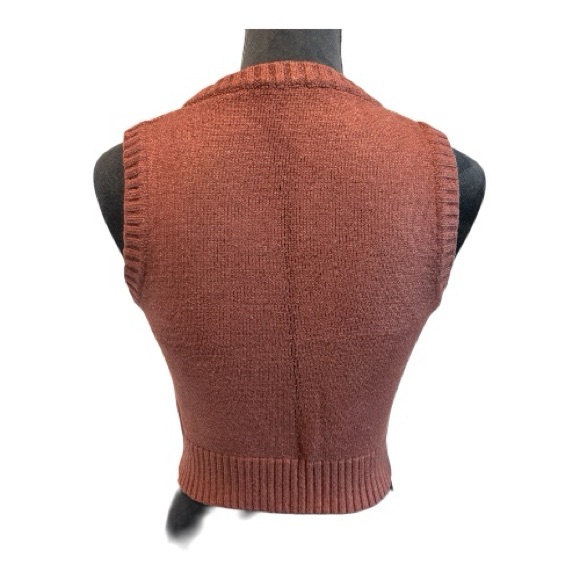 Brown Argyle Knit Crop V Neck Sweater Vest - Picture 2 of 5